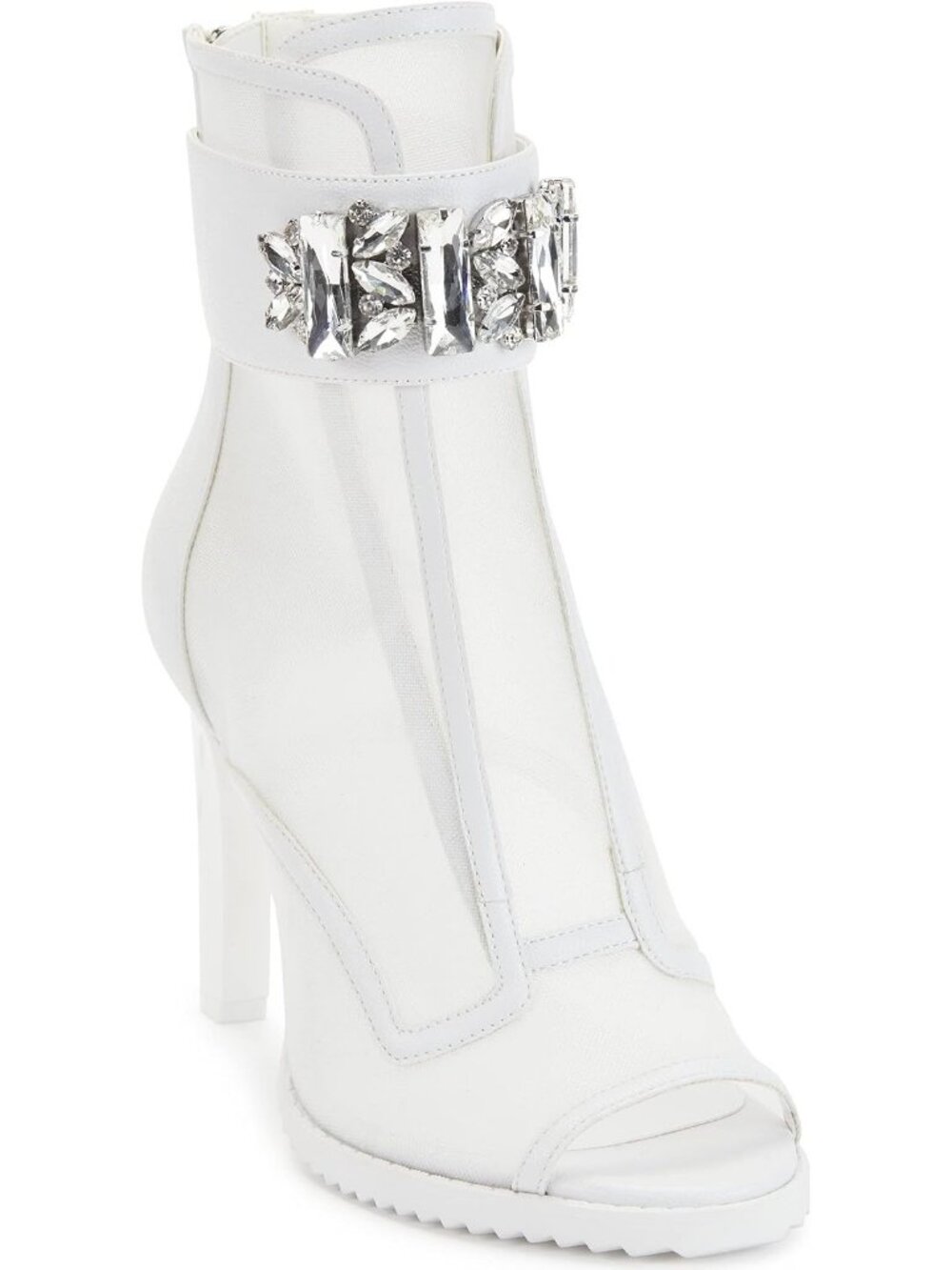 Women's White Pull On Blayze Platform Solid Stiletto Heel Peep Toe Ankle Booties